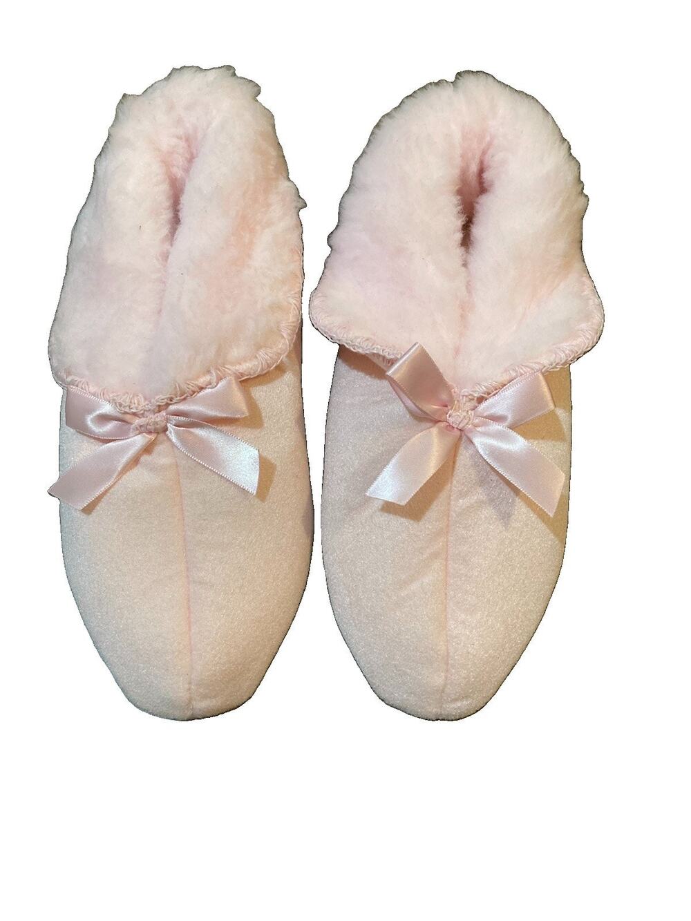 Vintage Dearfoams Baby Pink With Bow Cottage Core Slip On Slippers Size 5-6.5